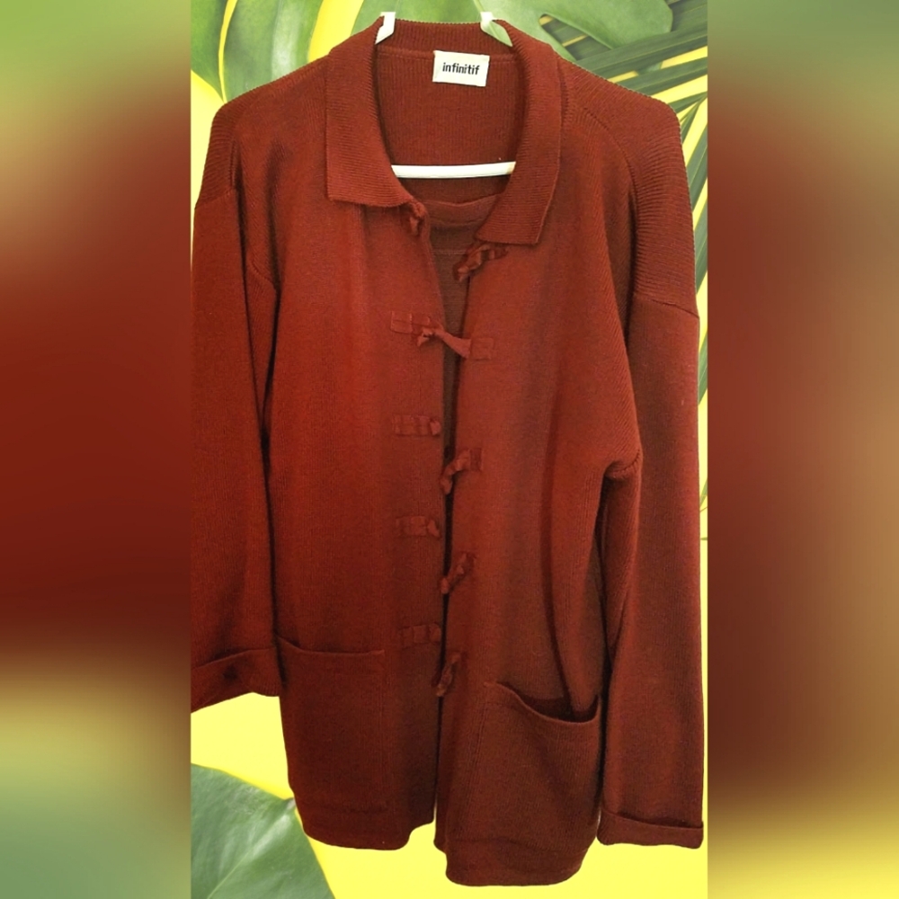 Vintage burgundy co ord set sweater skirt 2 piece wool french infinitif small